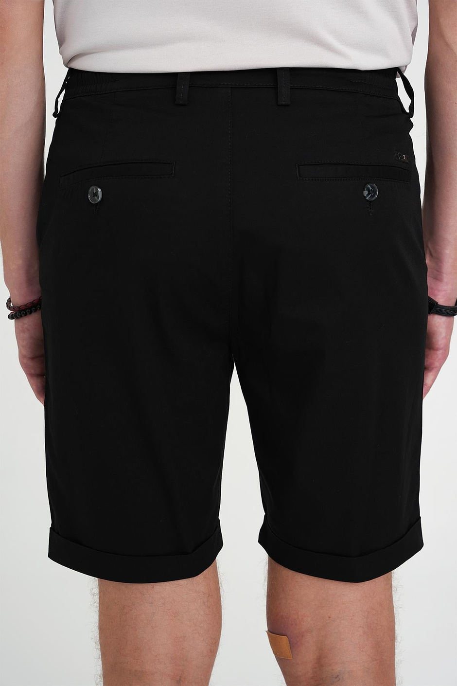 Comfort Fit Bağcıklı ve Lastikli Bel Esnek Pamuk Casual Siyah Şort Bermuda 036 