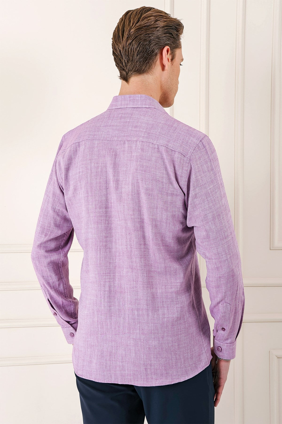Comfort Fit Balıksırtı Dokuma %100 Pamuk Mor Gömlek GK 722