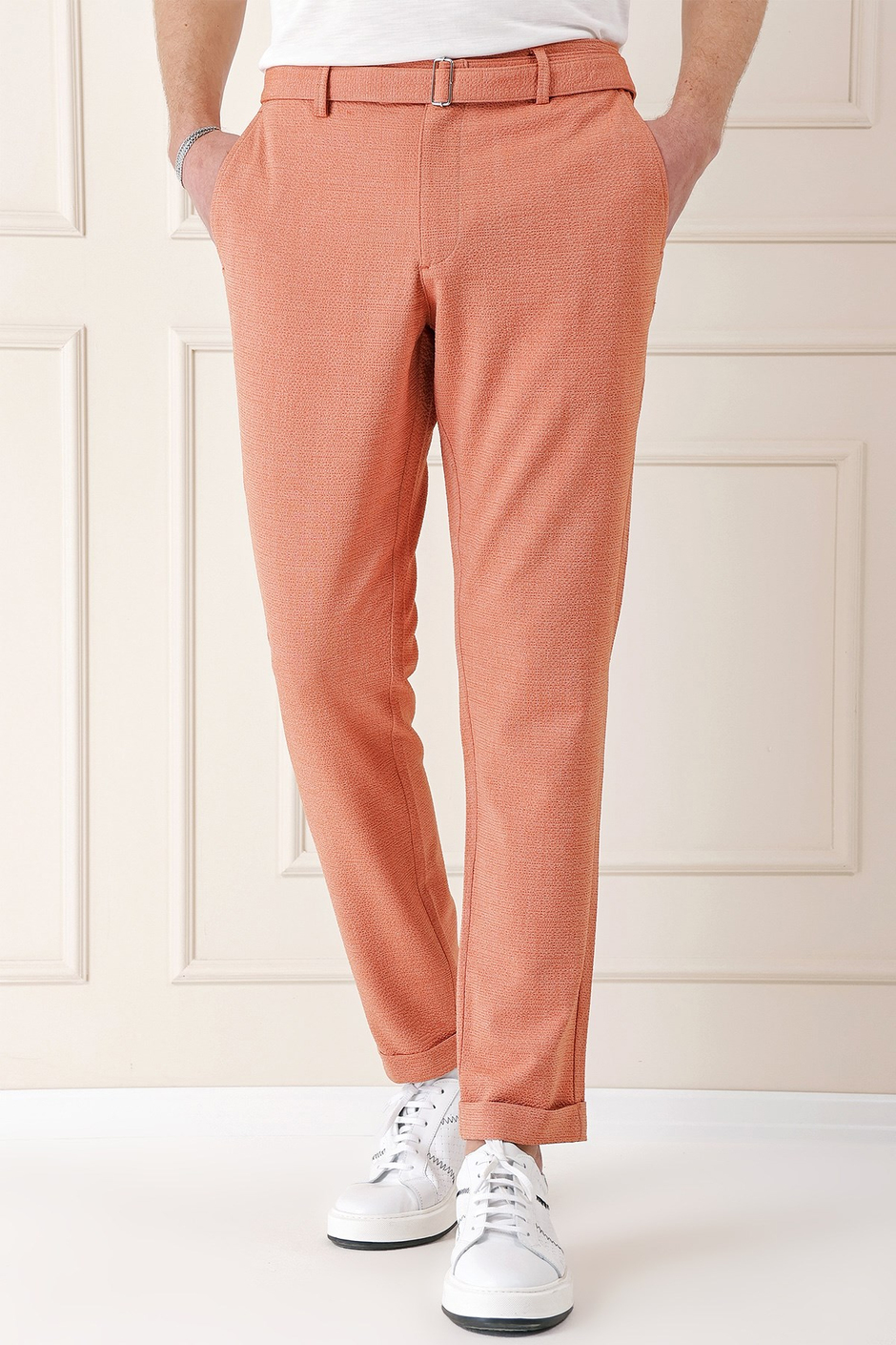 Comfort Fit Belden Kumaş Kemerli Pamuk Oranj Jogger Pantolon P 1154