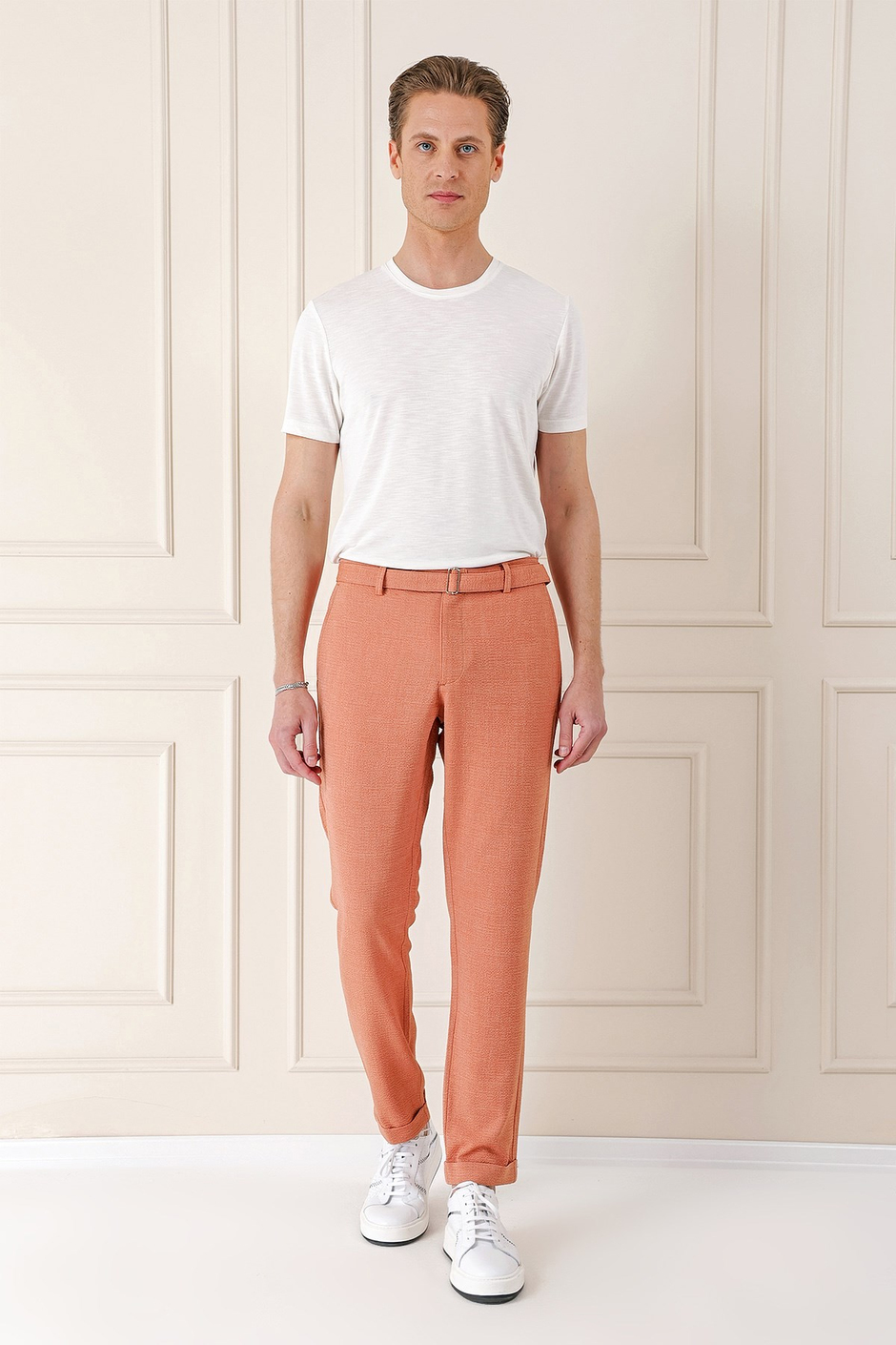 Comfort Fit Belden Kumaş Kemerli Pamuk Oranj Jogger Pantolon P 1154