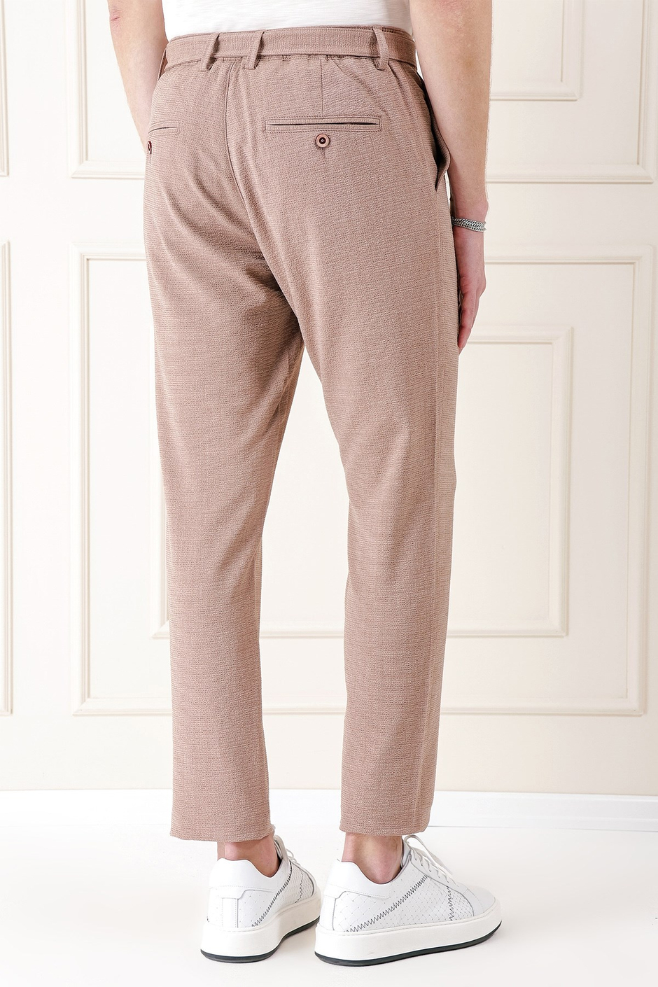 Comfort Fit Belden Kumaş Kemerli Pamuk Bej Jogger Pantolon P 1154