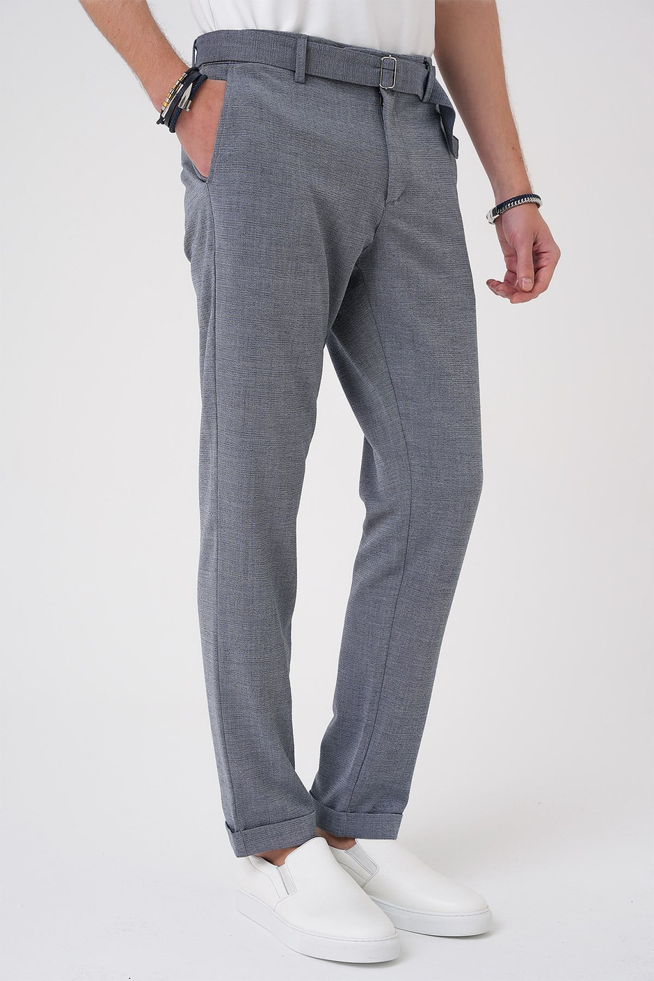 Comfort Fit Belden Kumaş Kemerli Pamuk Koyu Gri Jogger Pantolon P 1154