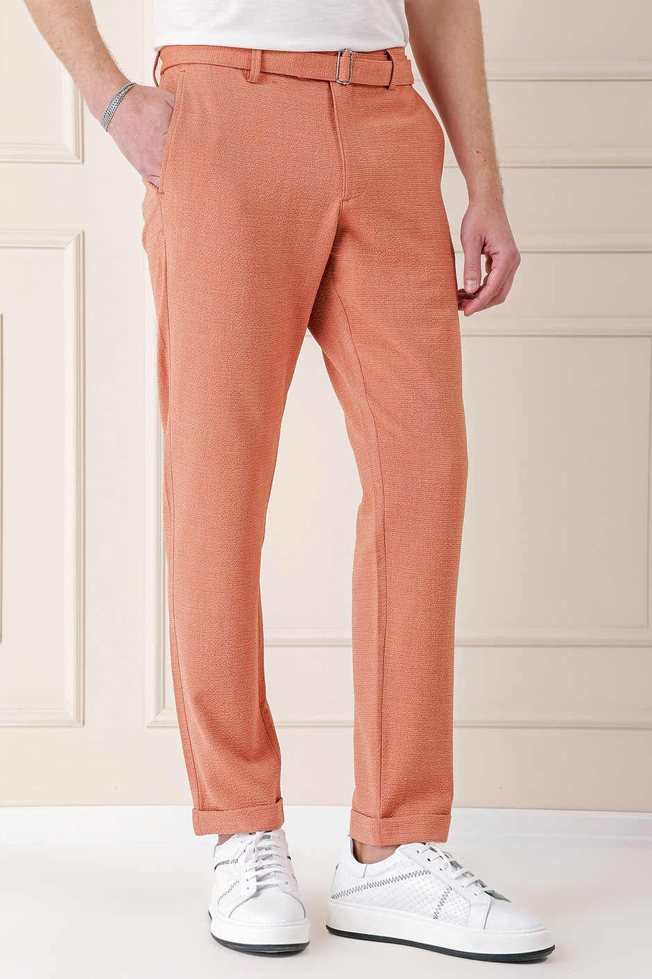 Comfort Fit Belden Kumaş Kemerli Pamuk Oranj Jogger Pantolon P 1154