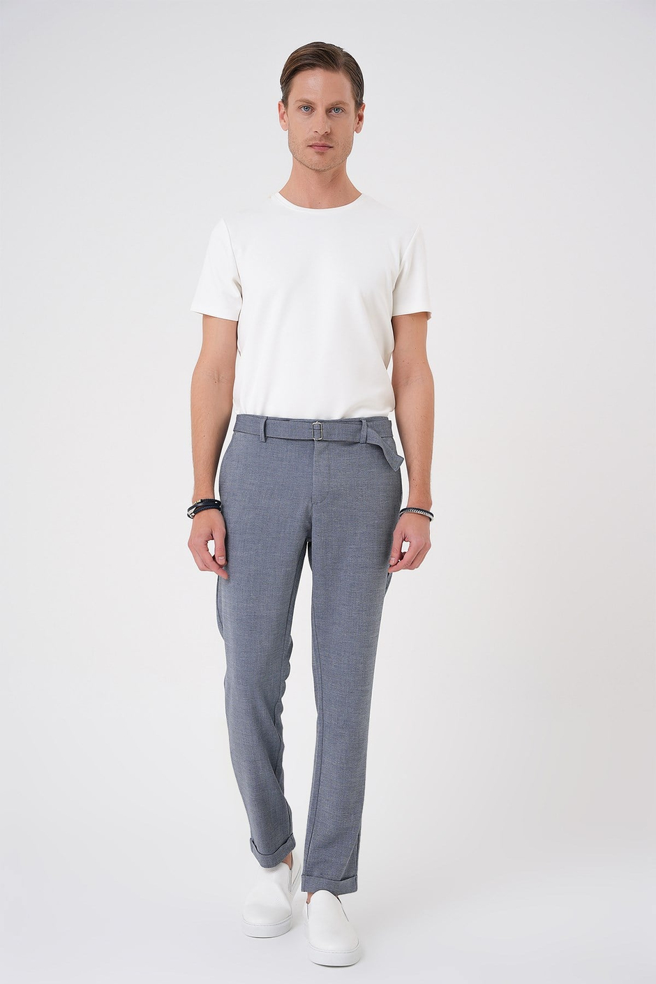 Comfort Fit Belden Kumaş Kemerli Pamuk Koyu Gri Jogger Pantolon P 1154