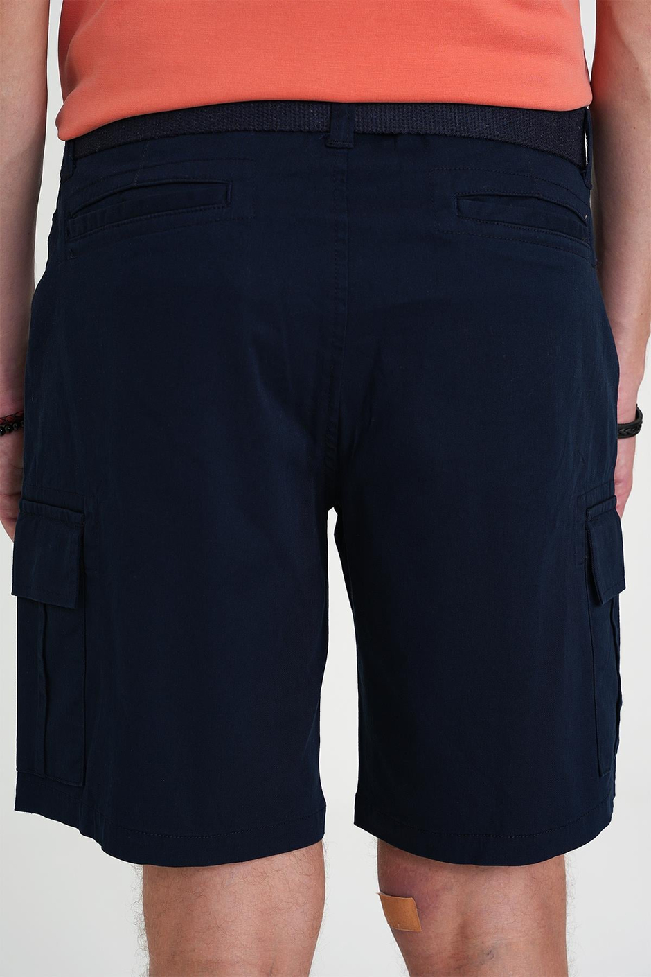 Comfort Fit Beli Kemerli Kargo Cep Pamuk Casual Lacivert Şort Bermuda 039 