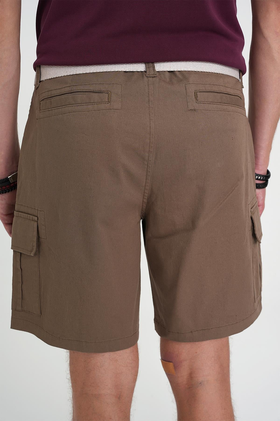 Comfort Fit Beli Kemerli Kargo Cep Pamuk Casual Toprak Şort Bermuda 039 