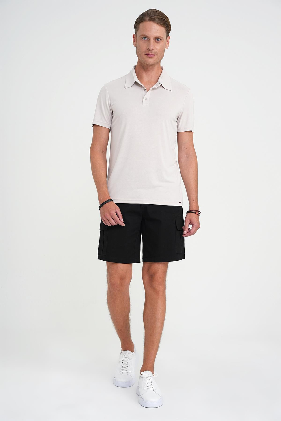 Comfort Fit Beli Kemerli Kargo Cep Pamuk Casual Siyah Şort Bermuda 039 