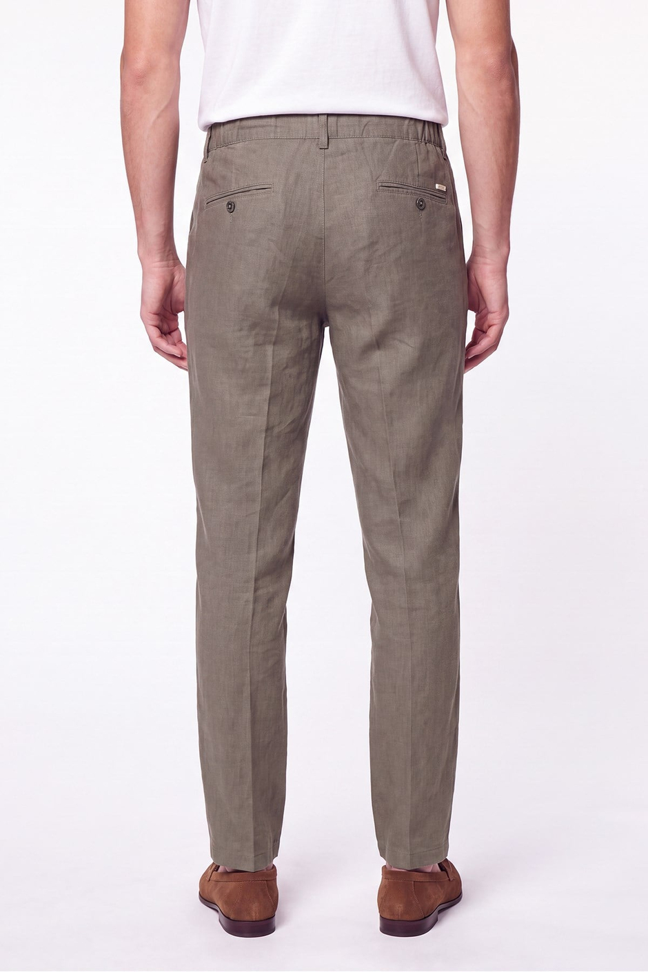 Comfort Fit Beli Lastikli %100 Keten Haki Pantolon P 1215