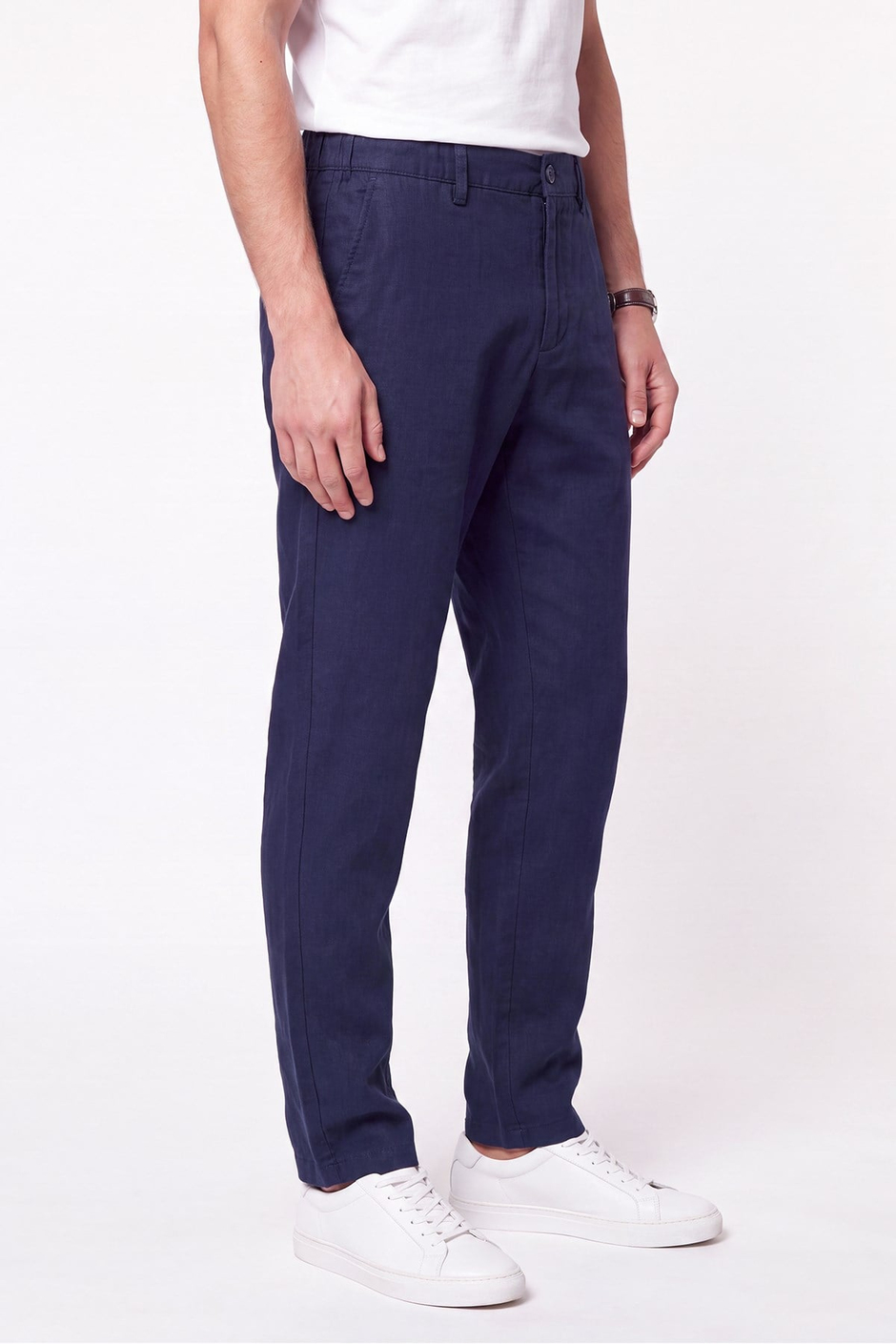 Comfort Fit Beli Lastikli %100 Keten Lacivert Pantolon P 1215