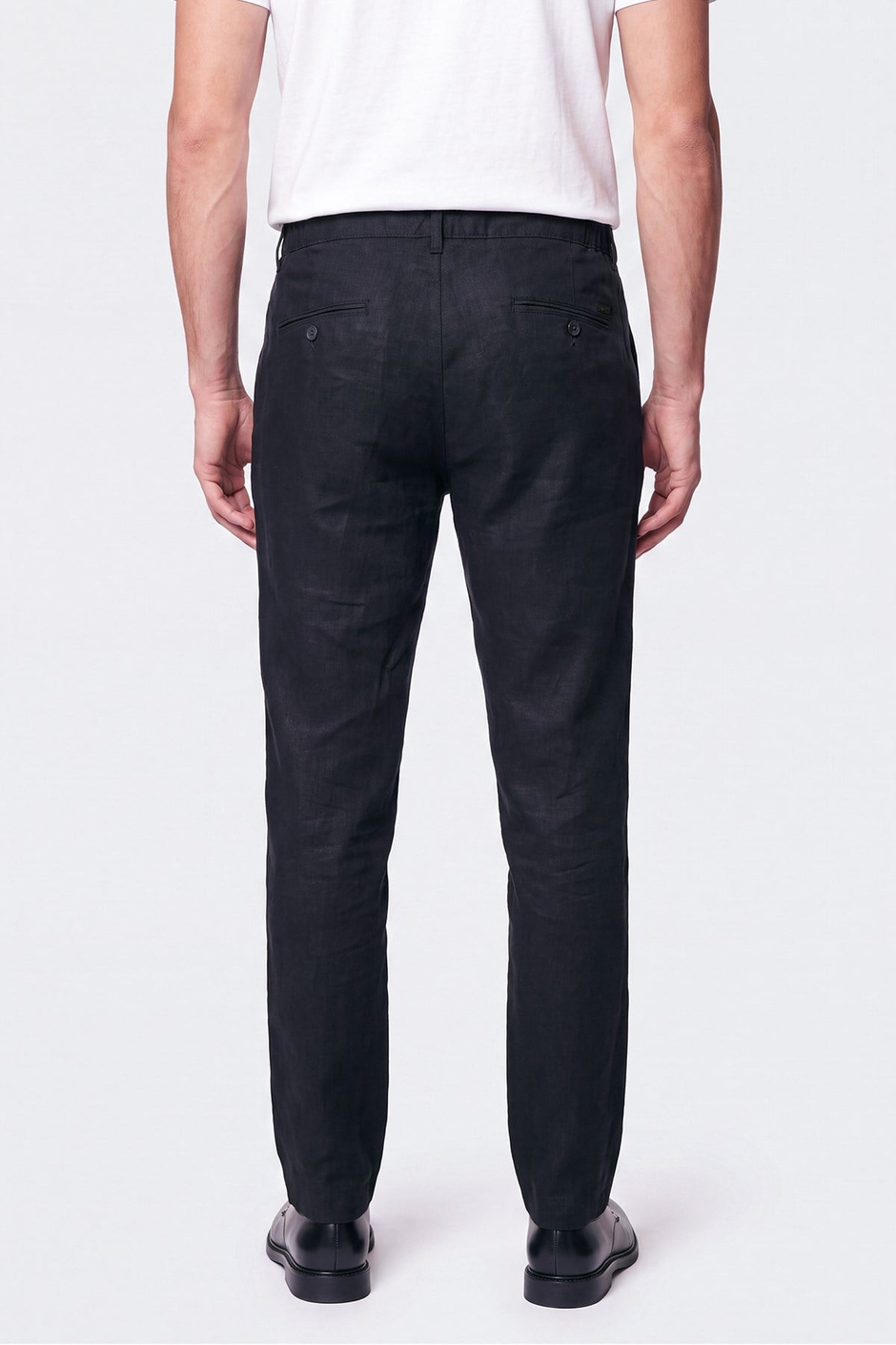 Comfort Fit Beli Lastikli %100 Keten Siyah Pantolon P 1215
