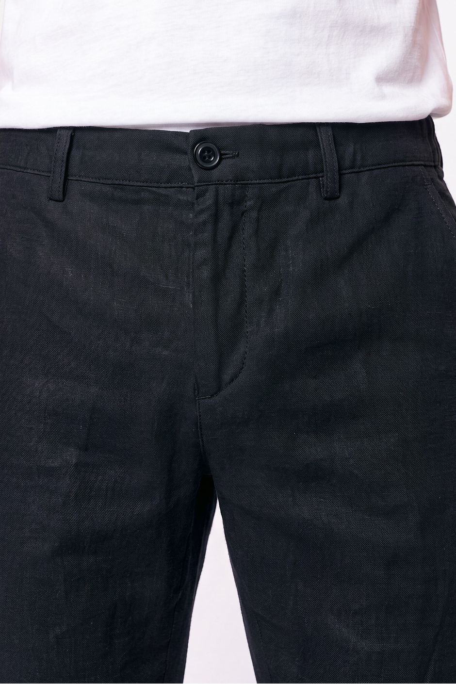 Comfort Fit Beli Lastikli %100 Keten Siyah Pantolon P 1215