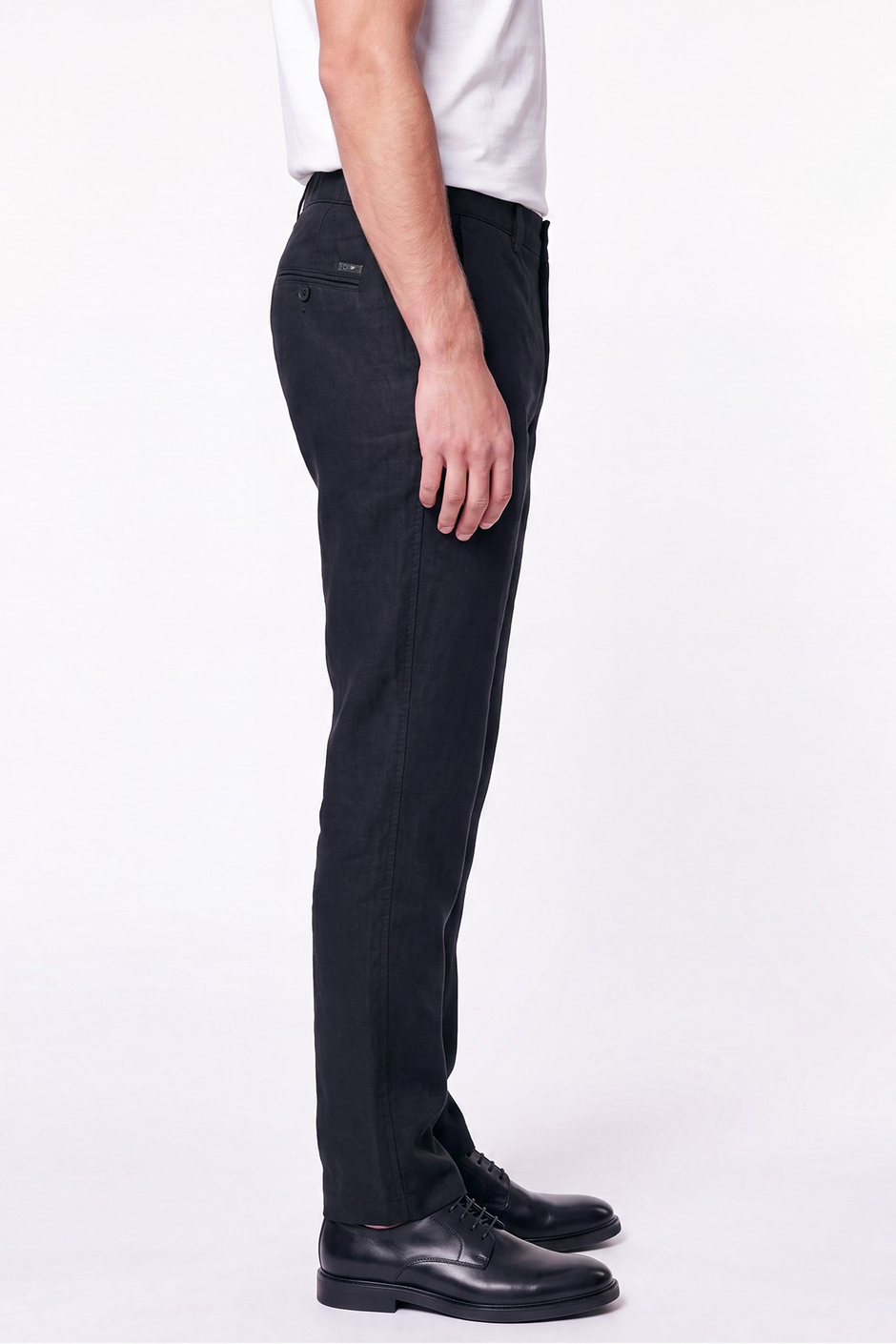 Comfort Fit Beli Lastikli %100 Keten Siyah Pantolon P 1215