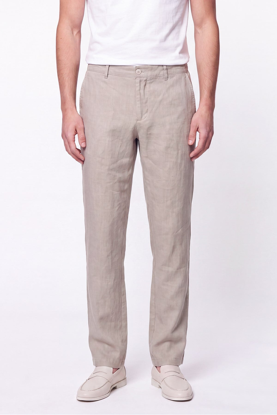 Comfort Fit Beli Lastikli %100 Keten Taş Pantolon P 1215