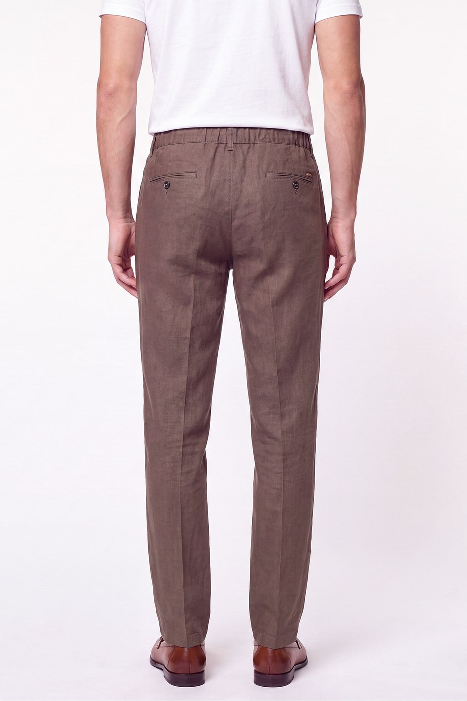 Comfort Fit Beli Lastikli %100 Keten Vizon Pantolon P 1215