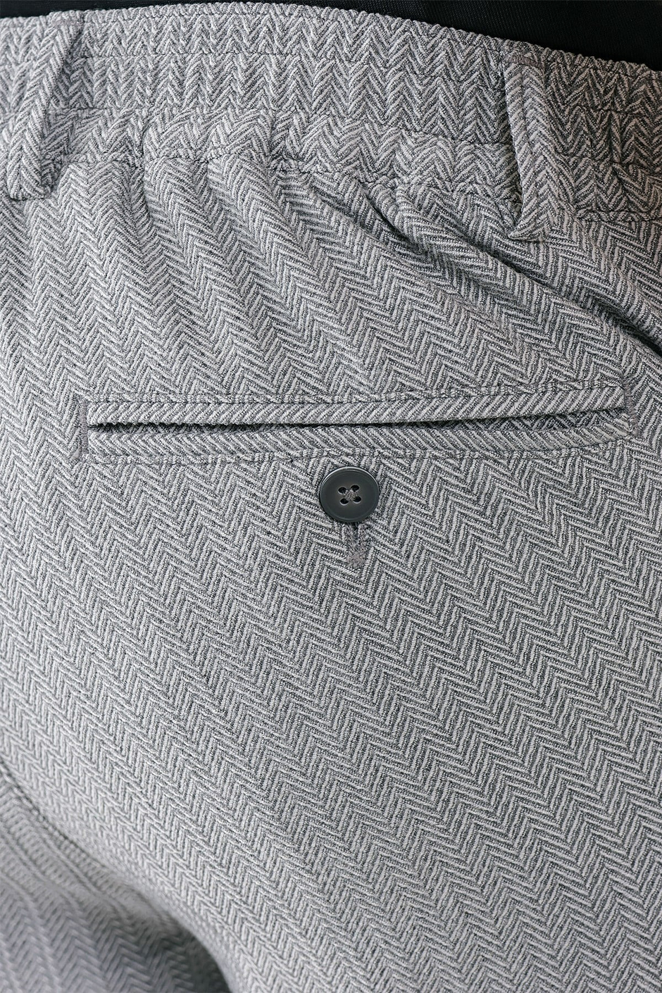 Comfort Fit Beli Lastikli Balıksırtı Dokuma Pamuklu Gri Pantolon P 1155