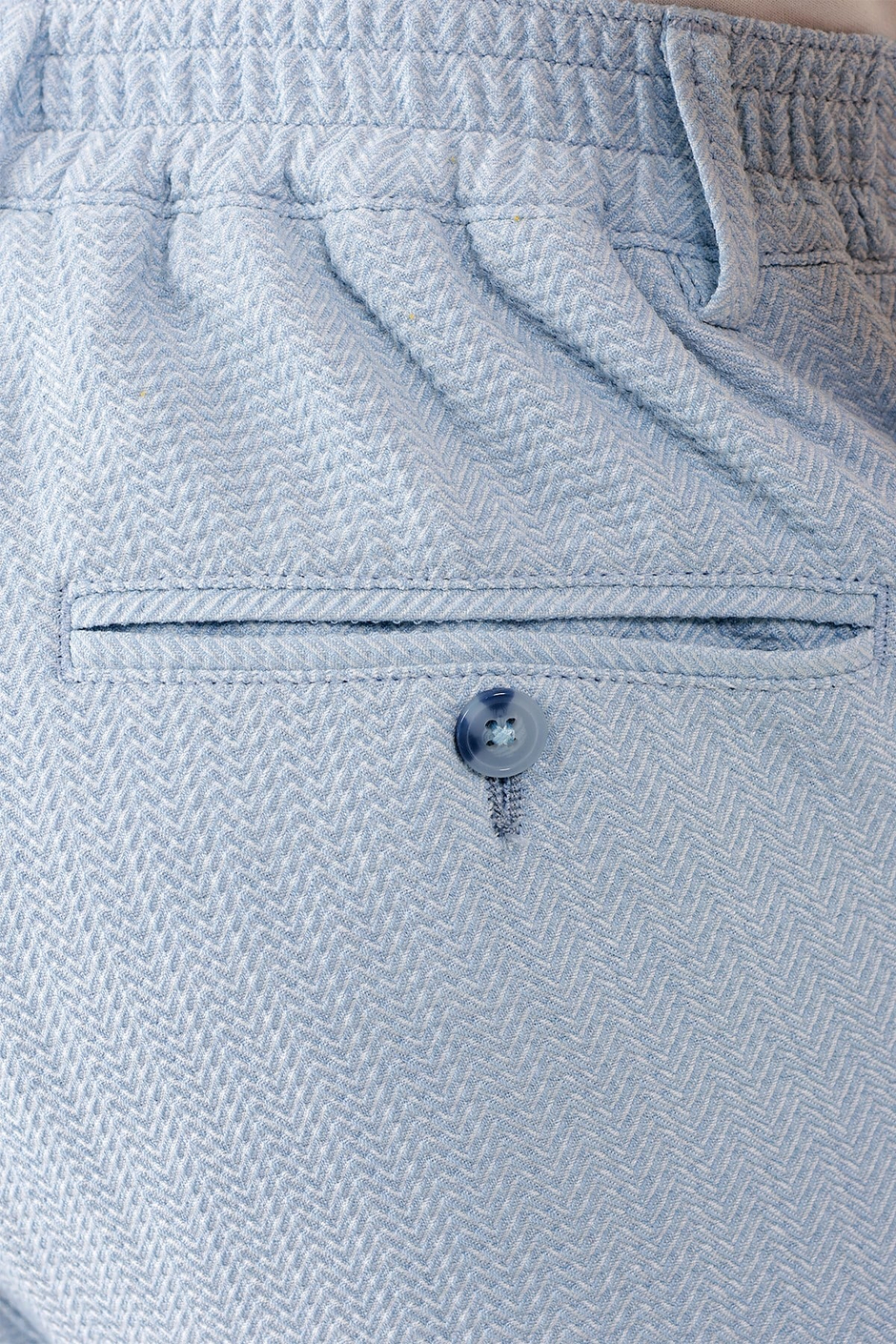 Comfort Fit Beli Lastikli Balıksırtı Dokuma Pamuklu Mavi Pantolon P 1155
