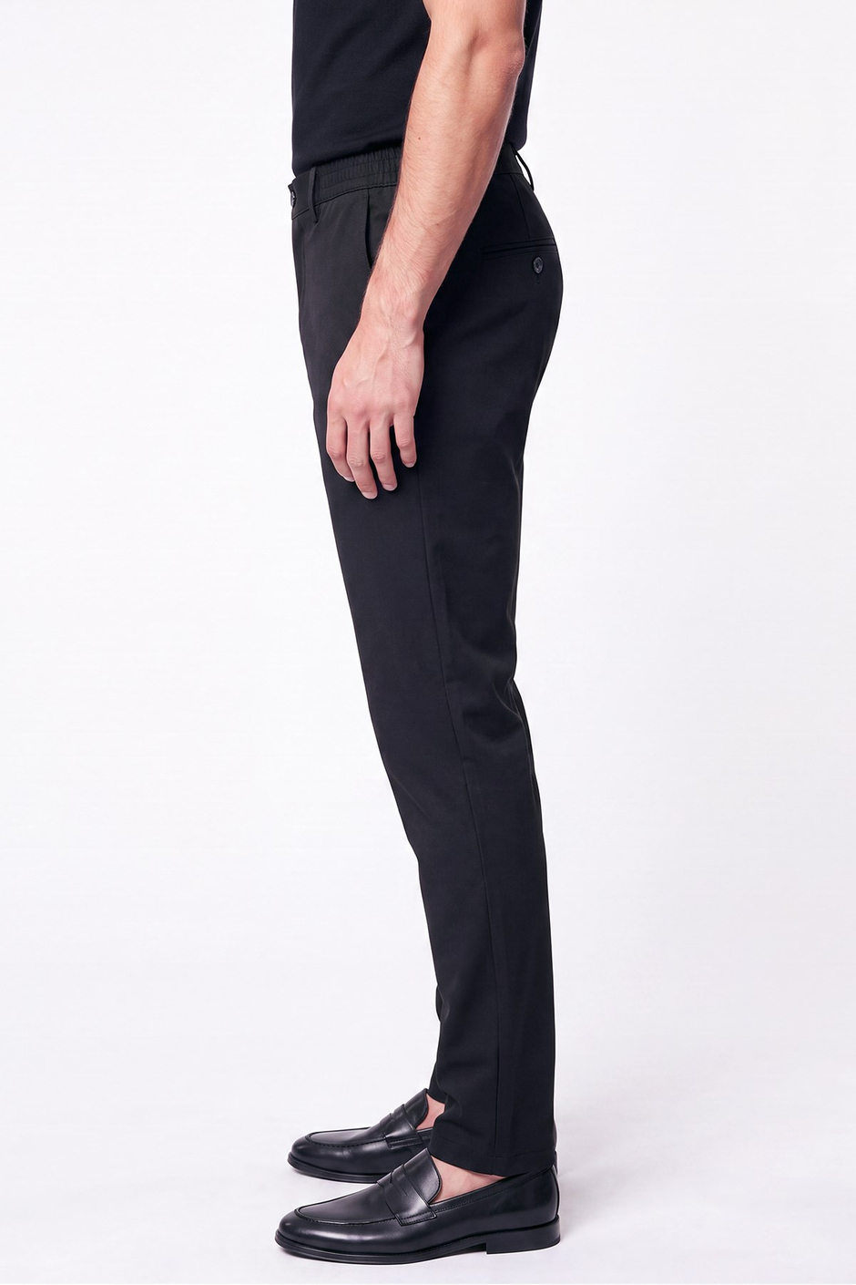 Comfort Fit Beli Lastikli Esnek Keten Siyah Pantolon P 1221