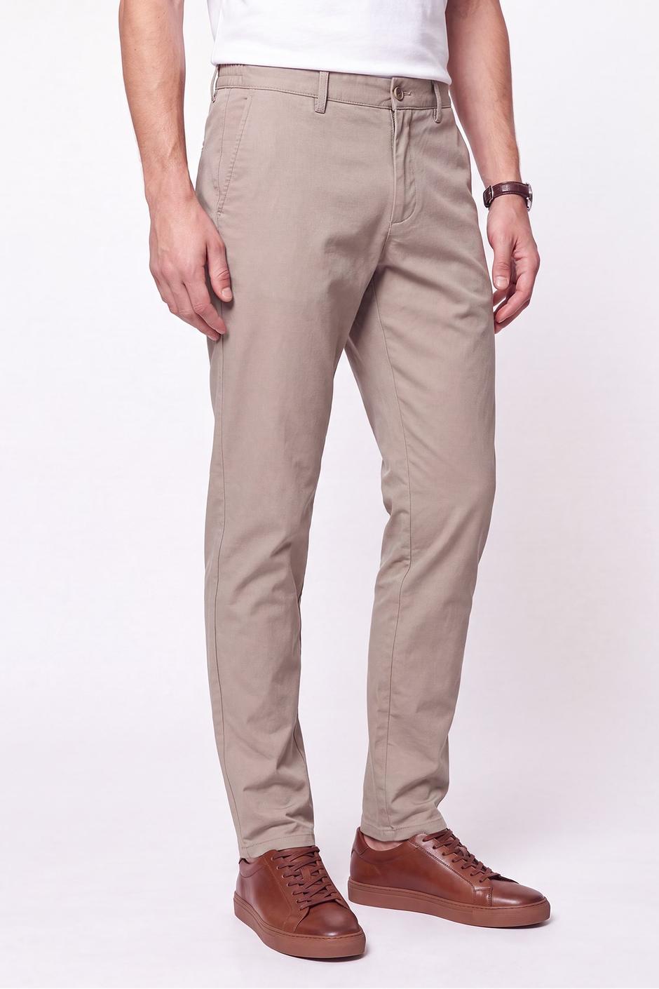 Comfort Fit Beli Lastikli Esnek Keten Bej Pantolon P 1221