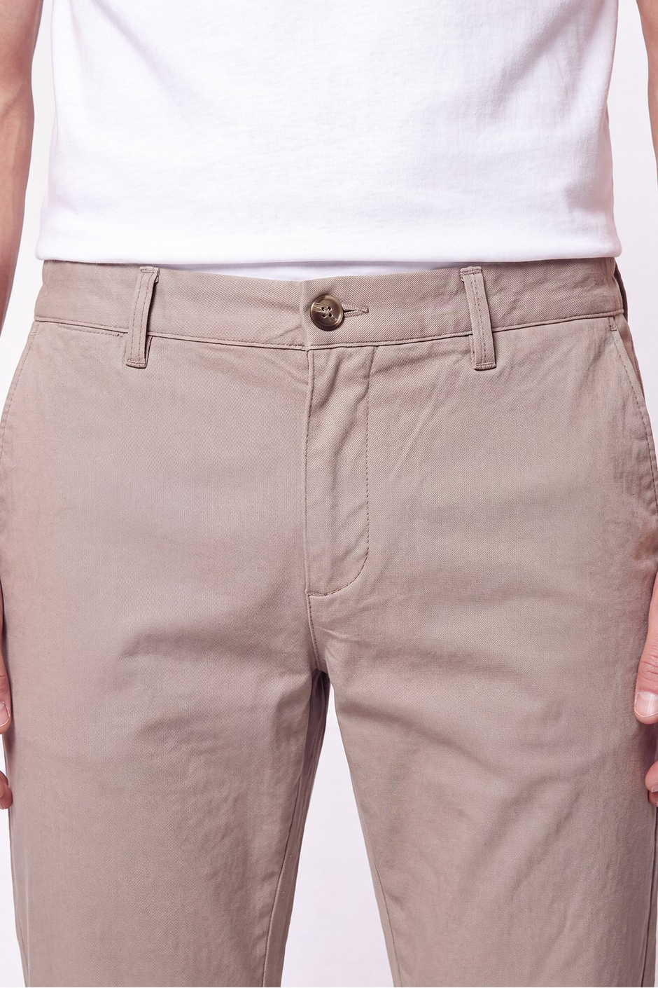 Comfort Fit Beli Lastikli Esnek Keten Bej Pantolon P 1221