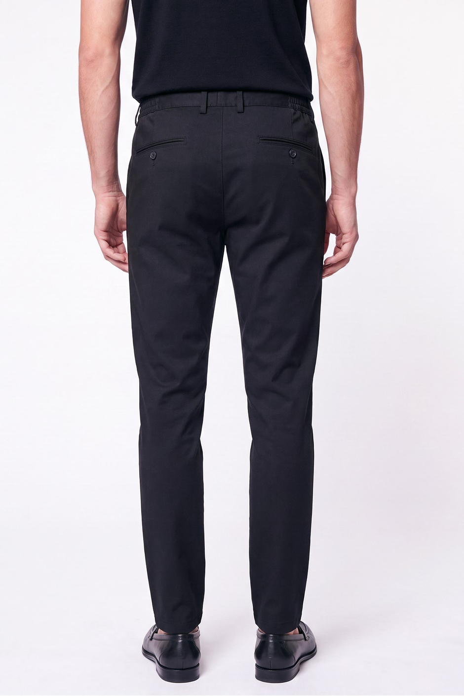 Comfort Fit Beli Lastikli Esnek Keten Siyah Pantolon P 1221