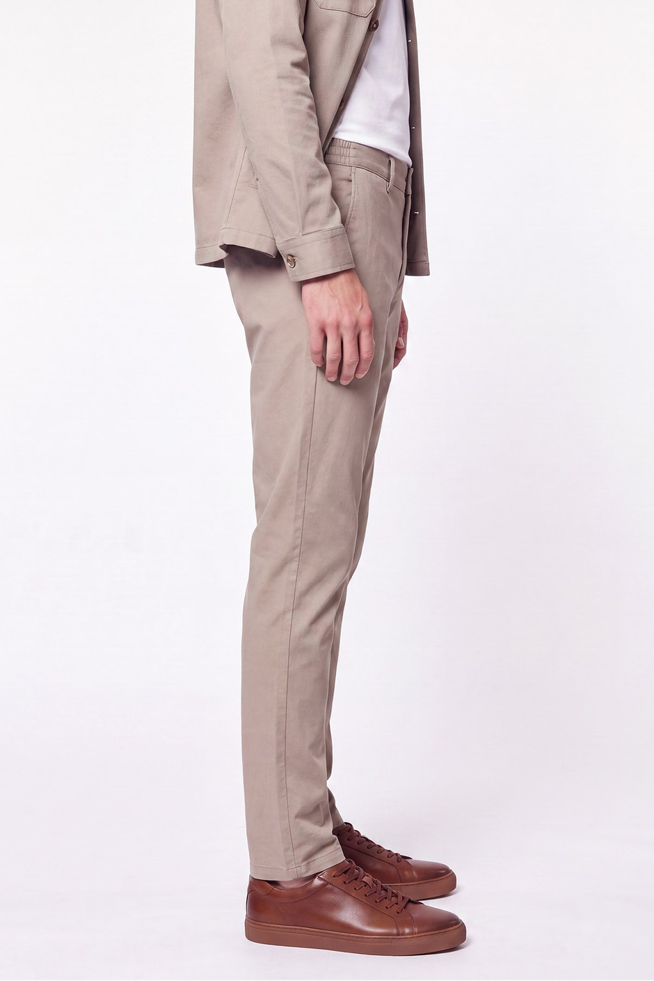 Comfort Fit Beli Lastikli Esnek Keten Bej Pantolon P 1221