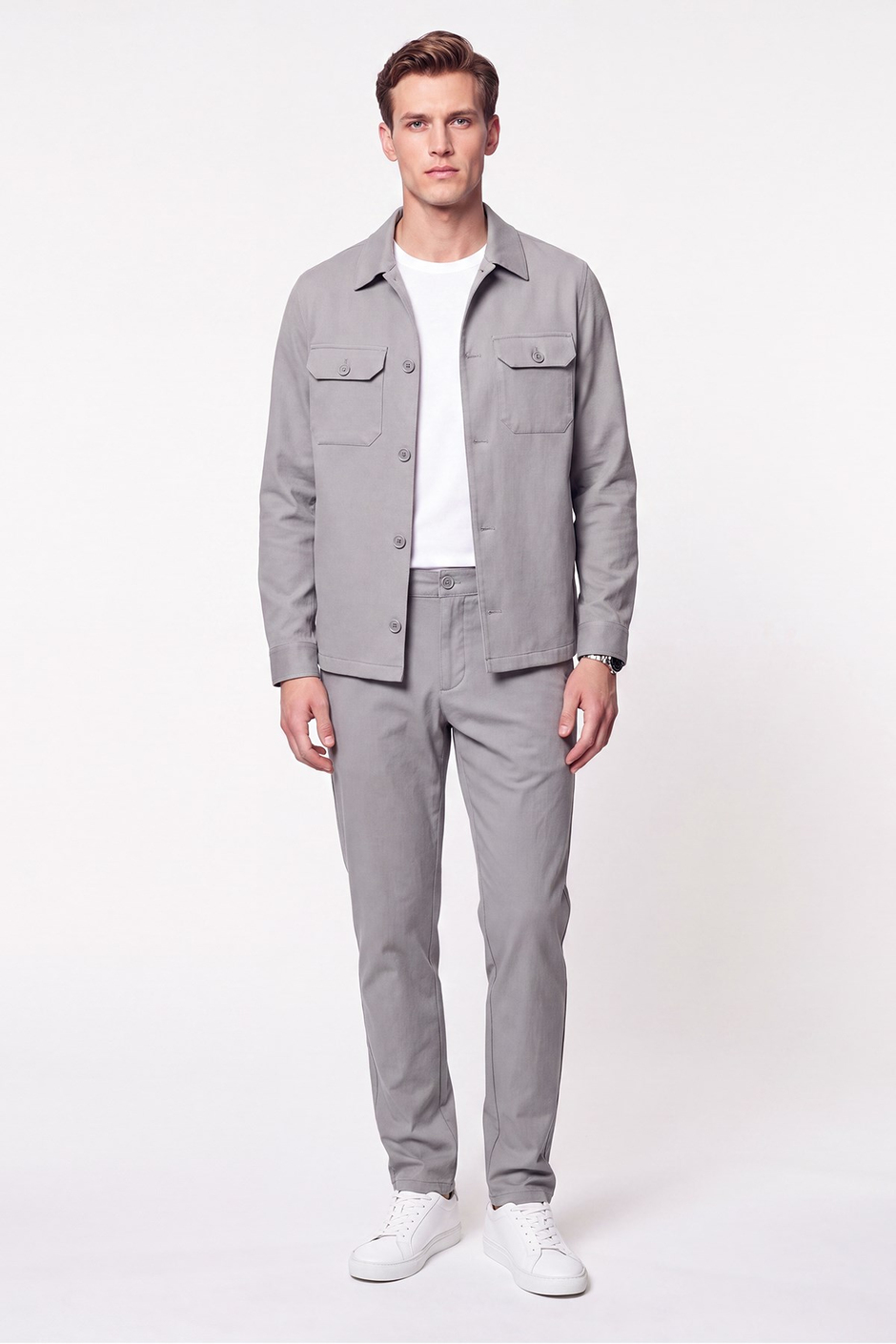 Comfort Fit Beli Lastikli Esnek Keten Gri Pantolon P 1221