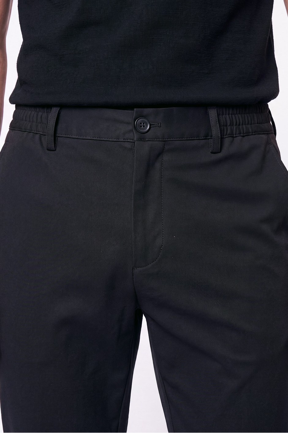 Comfort Fit Beli Lastikli Esnek Keten Siyah Pantolon P 1221