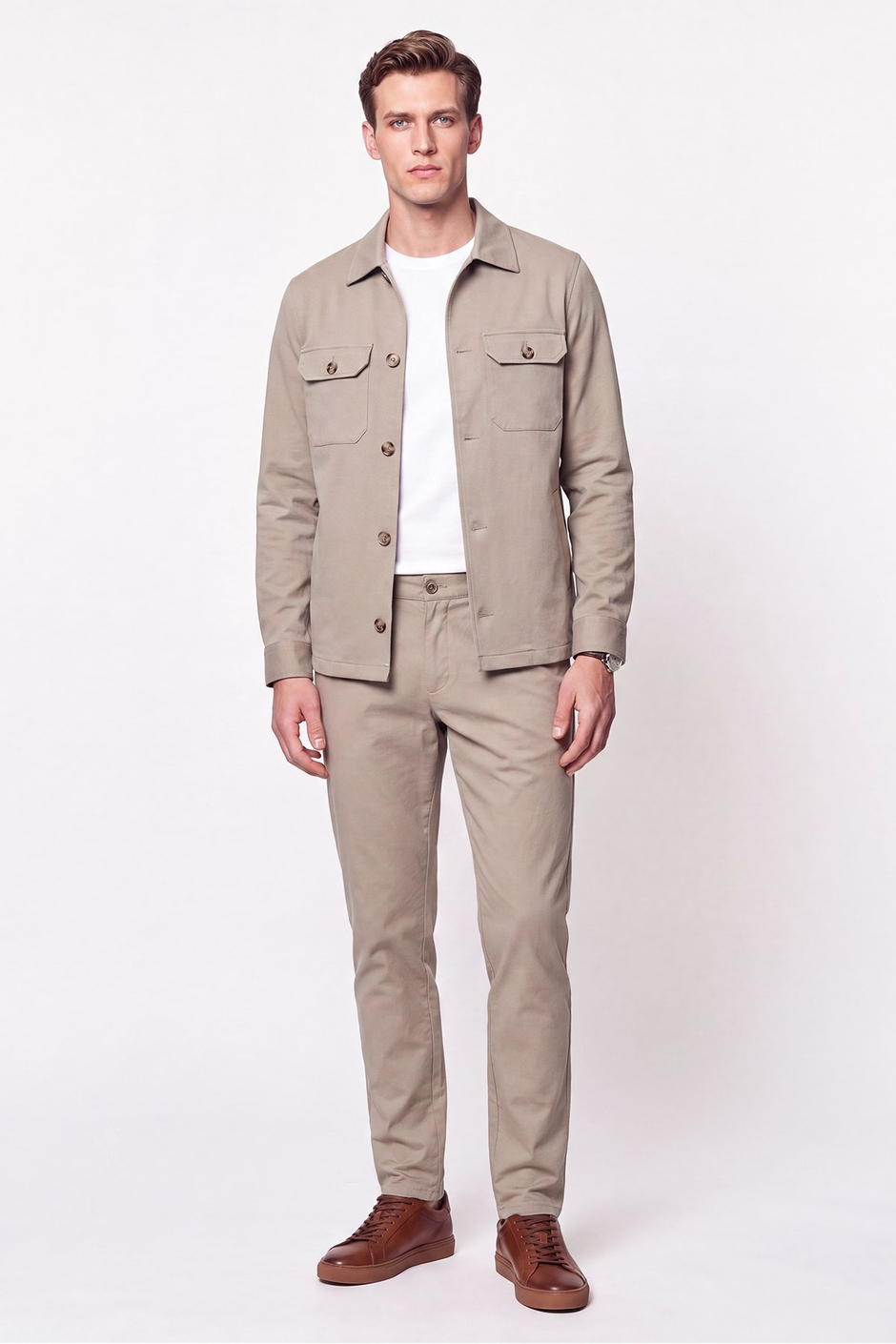 Comfort Fit Beli Lastikli Esnek Keten Bej Pantolon P 1221