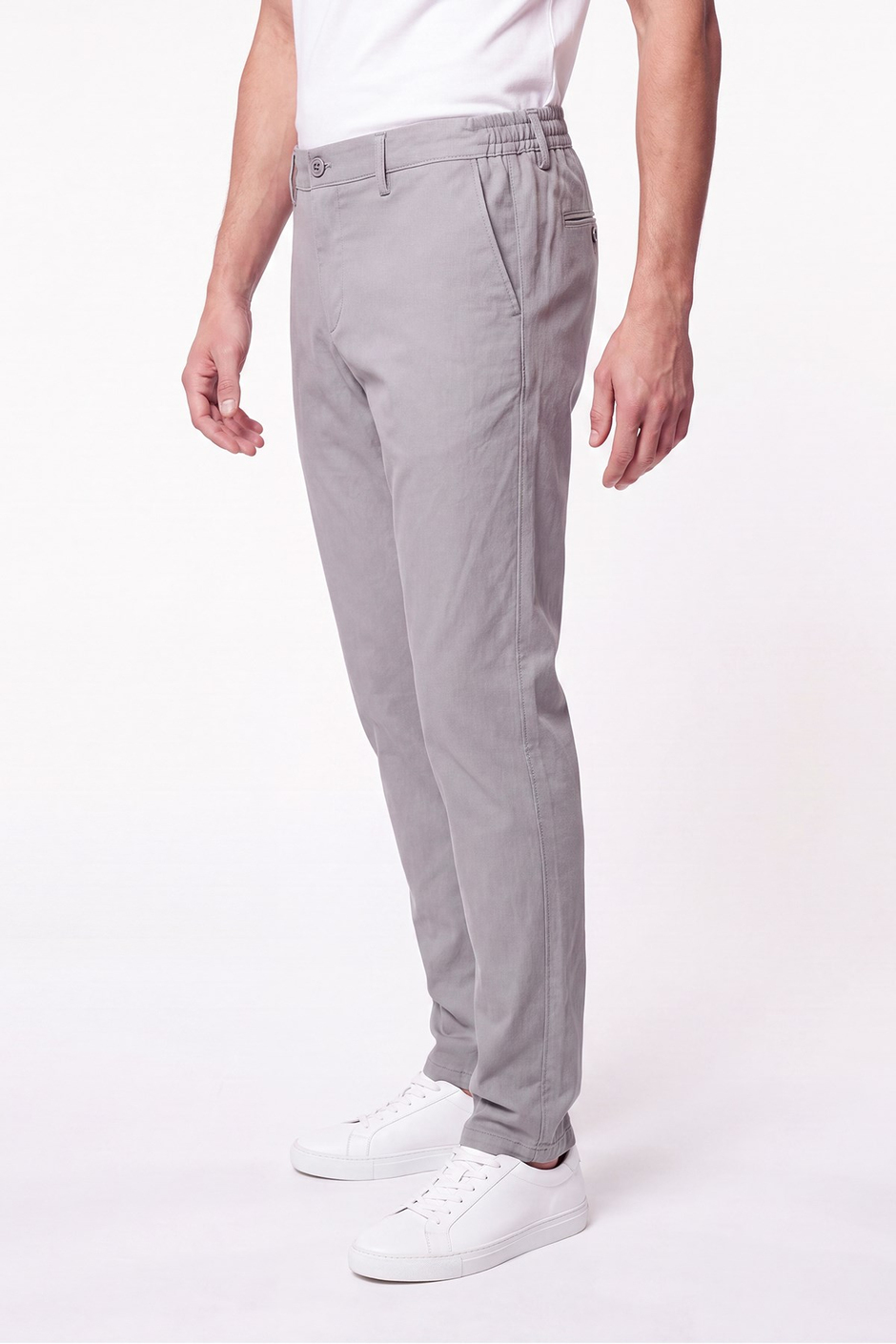 Comfort Fit Beli Lastikli Esnek Keten Gri Pantolon P 1221