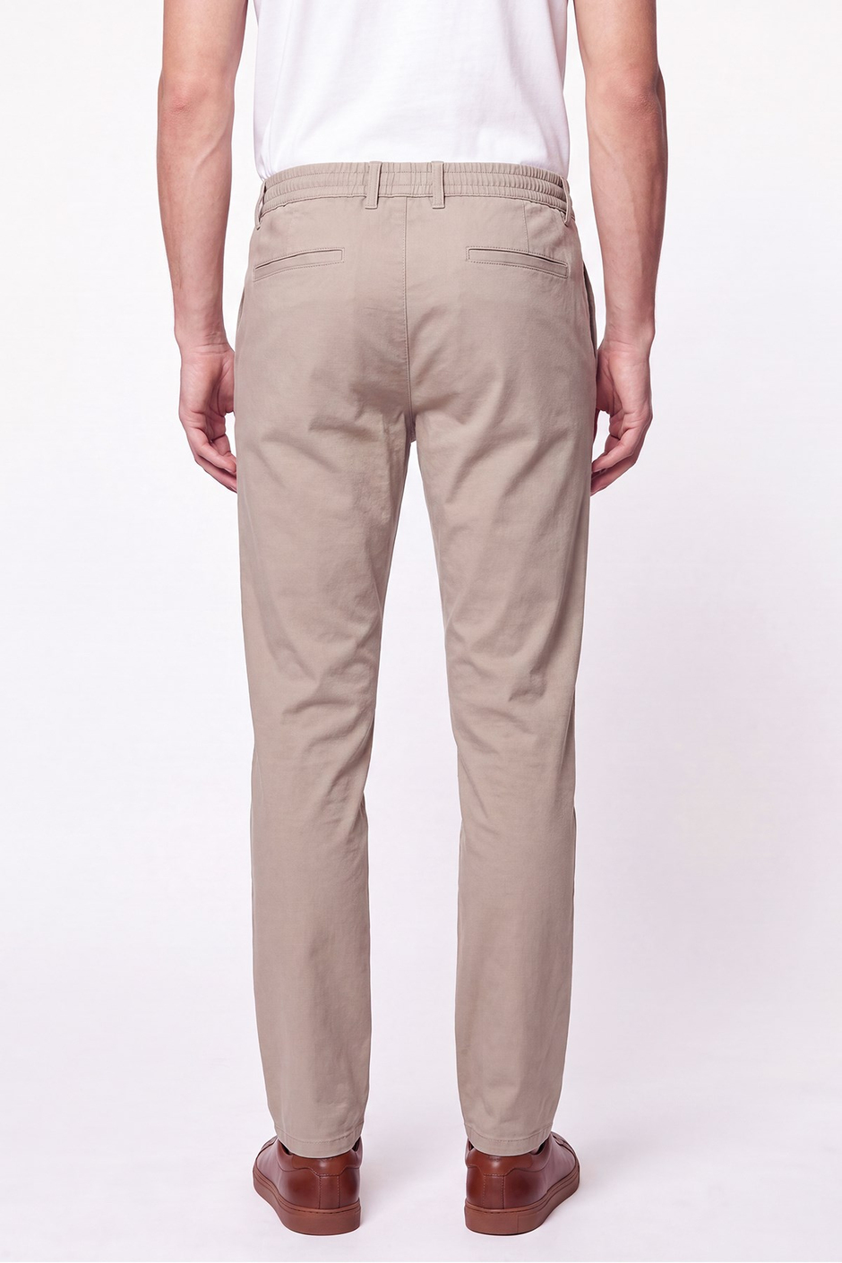 Comfort Fit Beli Lastikli Esnek Keten Bej Pantolon P 1221