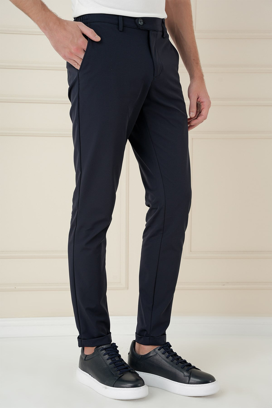 Comfort Fit Beli Lastikli Esnek Pamuk Lacivert Pantolon P 1173