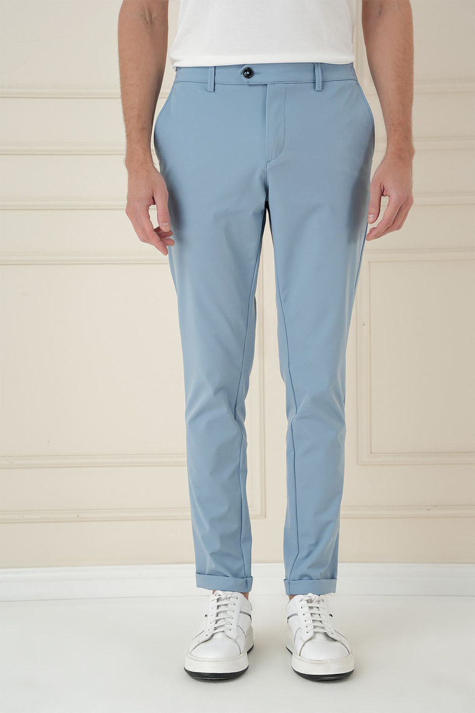 Comfort Fit Beli Lastikli Esnek Pamuk Havacı Mavi Pantolon P 1173