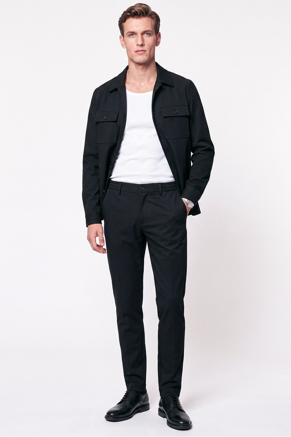 Comfort Fit Beli Lastikli Esnek Pamuk Siyah Jogger Pantolon P 1222