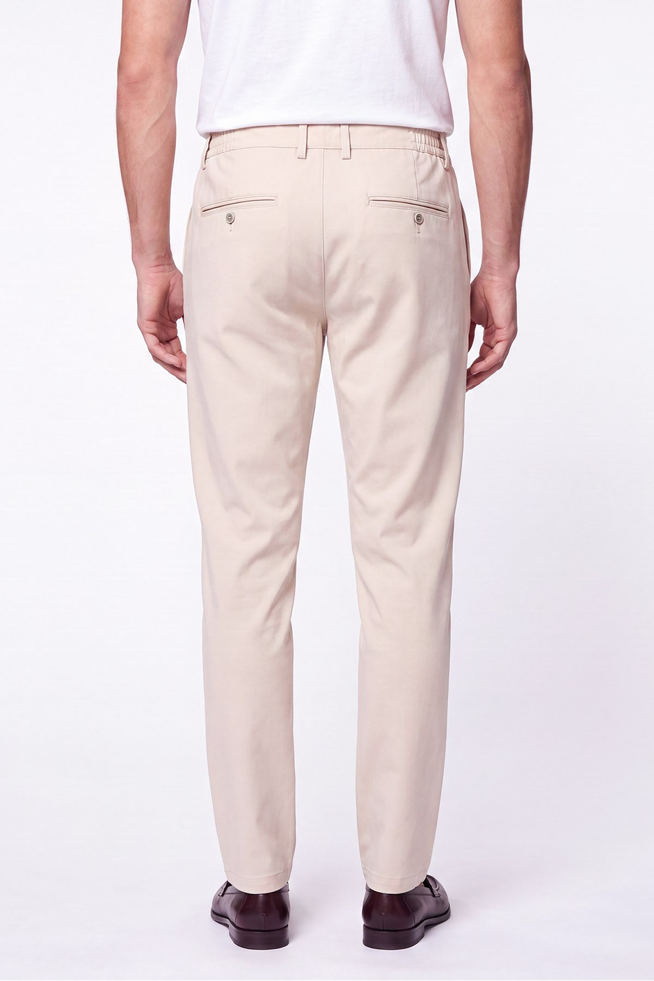 Comfort Fit Beli Lastikli Esnek Pamuk Bej Jogger Pantolon P 1222