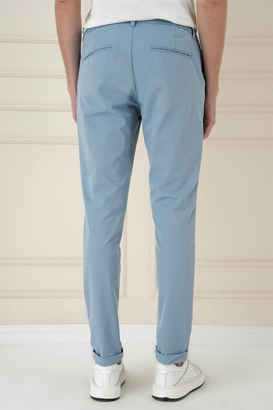 Comfort Fit Beli Lastikli Esnek Pamuk Havacı Mavi Pantolon P 1173