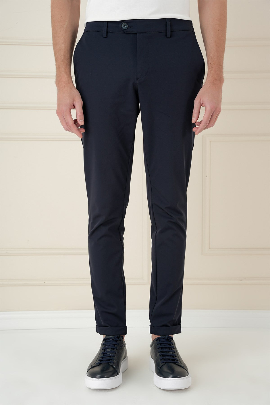 Comfort Fit Beli Lastikli Esnek Pamuk Lacivert Pantolon P 1173