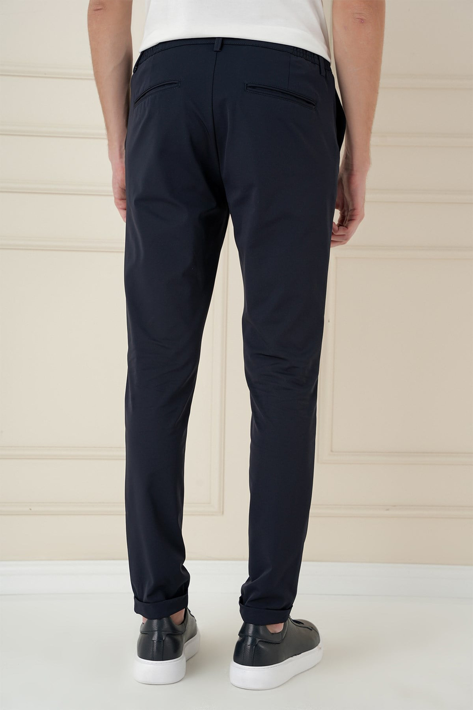 Comfort Fit Beli Lastikli Esnek Pamuk Lacivert Pantolon P 1173