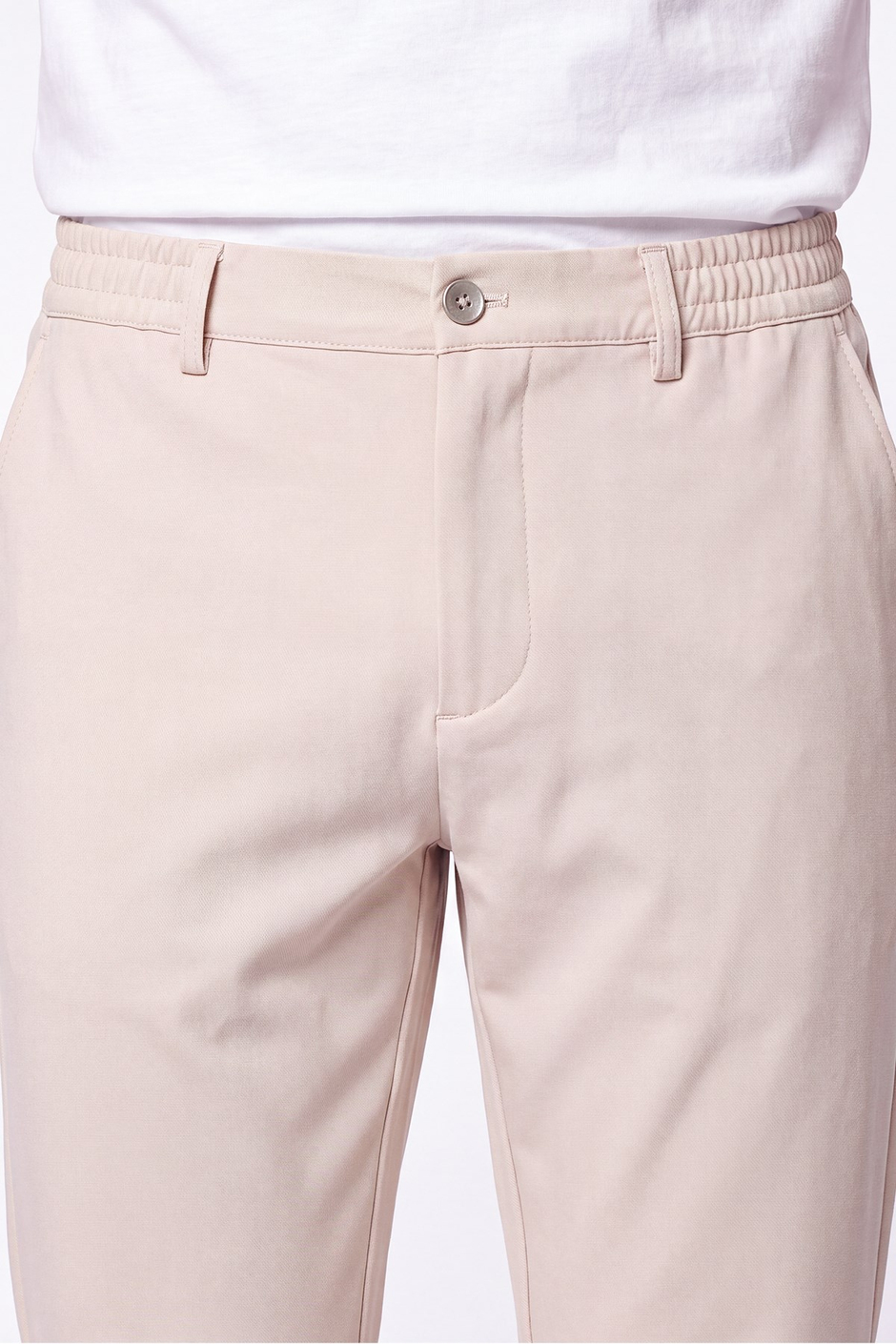 Comfort Fit Beli Lastikli Esnek Pamuk Bej Jogger Pantolon P 1222