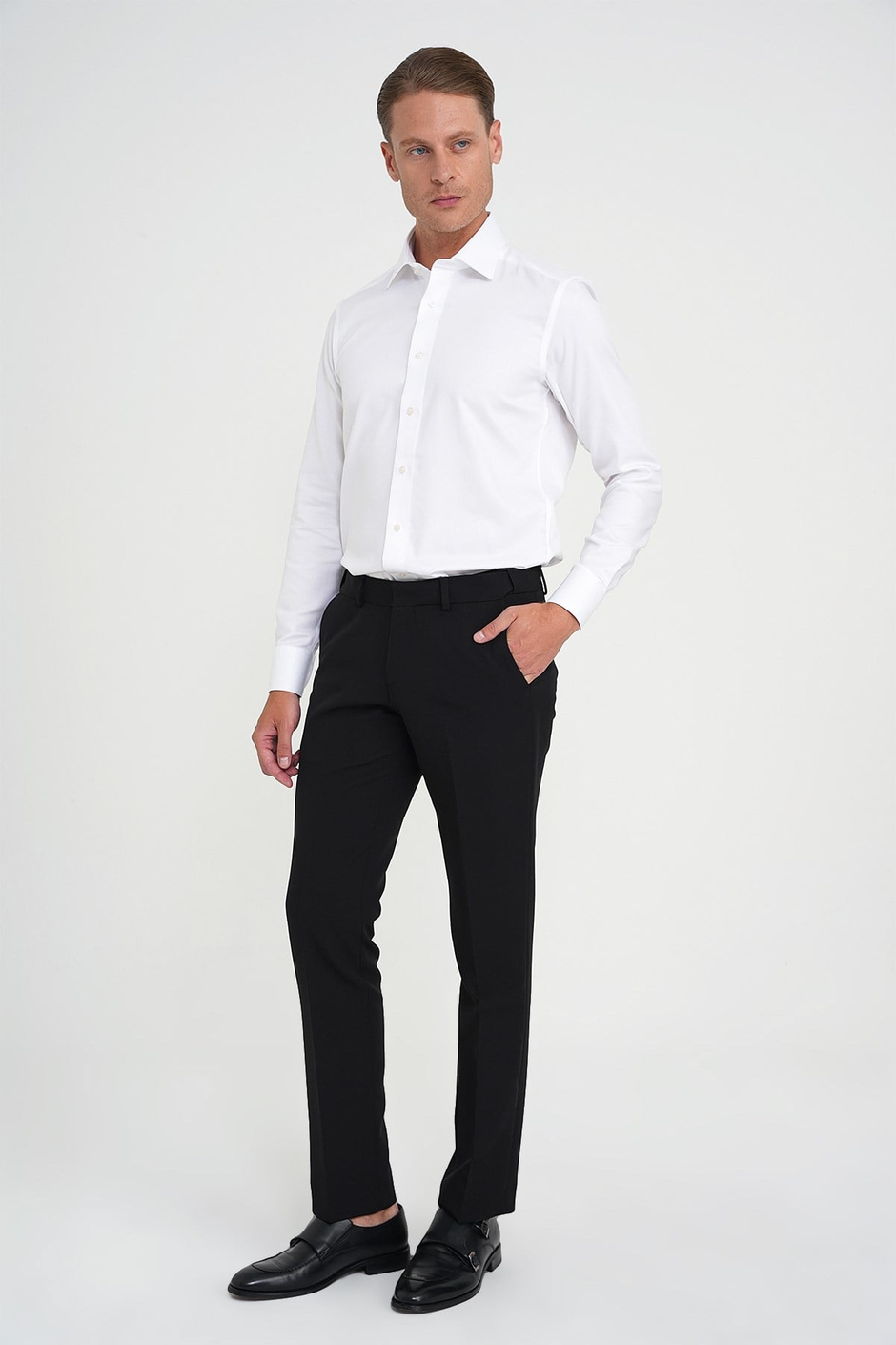 Comfort Fit Beli Lastikli Esnek Siyah Pantolon P 1169
