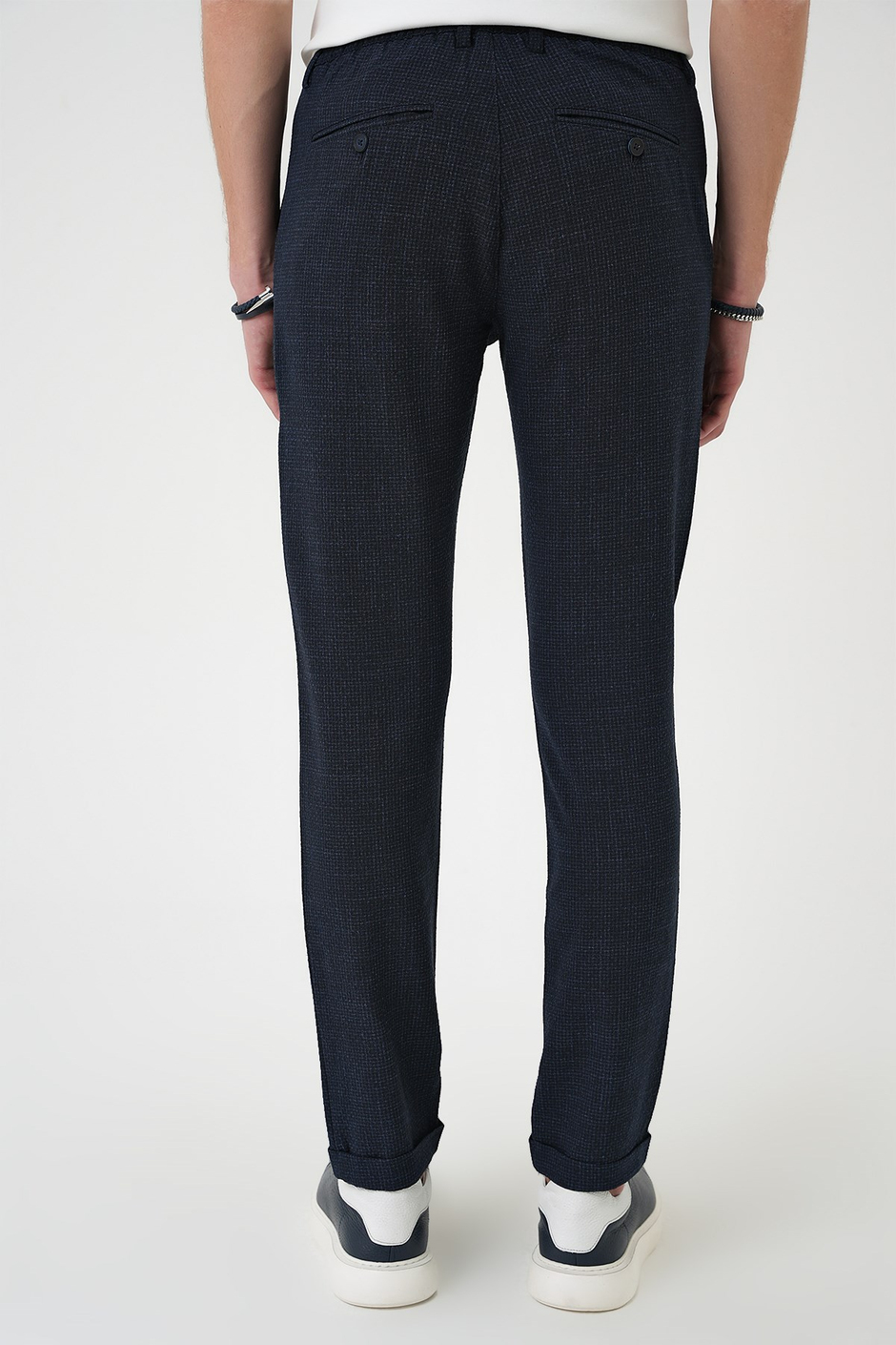 Comfort Fit Beli Lastikli Pötikareli Casual Lacivert 2 Pantolon P 1149