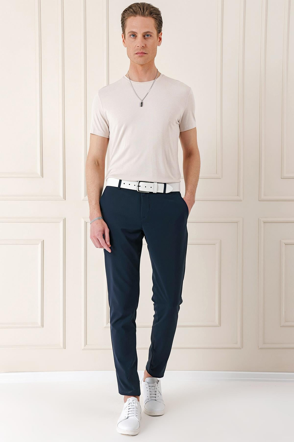 Comfort Fit Beli Lastikli Yan Cep Lacivert Jogger Pantolon P 1150