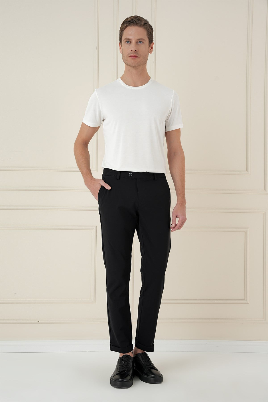 Comfort Fit Beli Lastikli Yan Cep Siyah Jogger Pantolon P 1150
