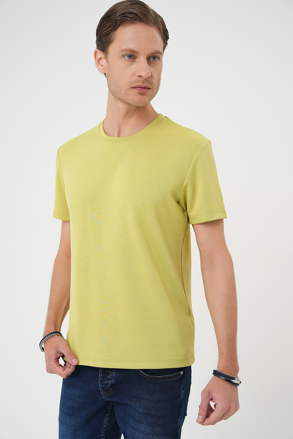Comfort Fit Bisiklet Yaka %97 Esnek Pamuklu Limon Tişört TS 885