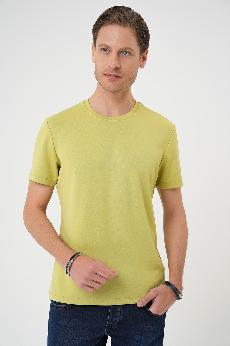 Comfort Fit Bisiklet Yaka %97 Esnek Pamuklu Limon Tişört TS 885