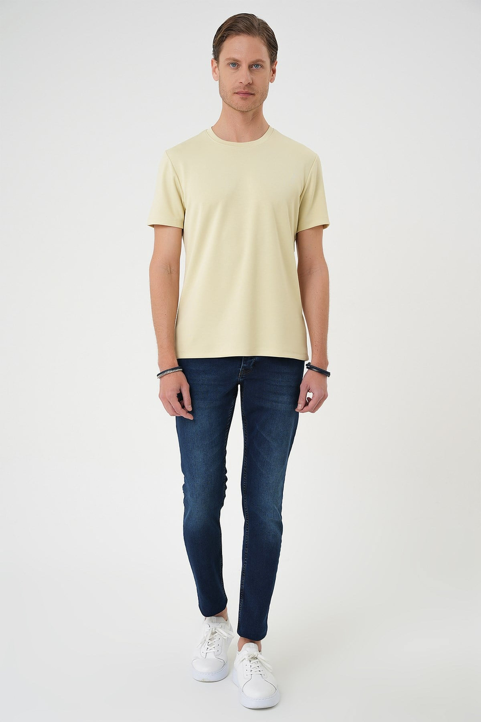 Comfort Fit Bisiklet Yaka %97 Esnek Pamuklu Su Yeşili Tişört TS 885