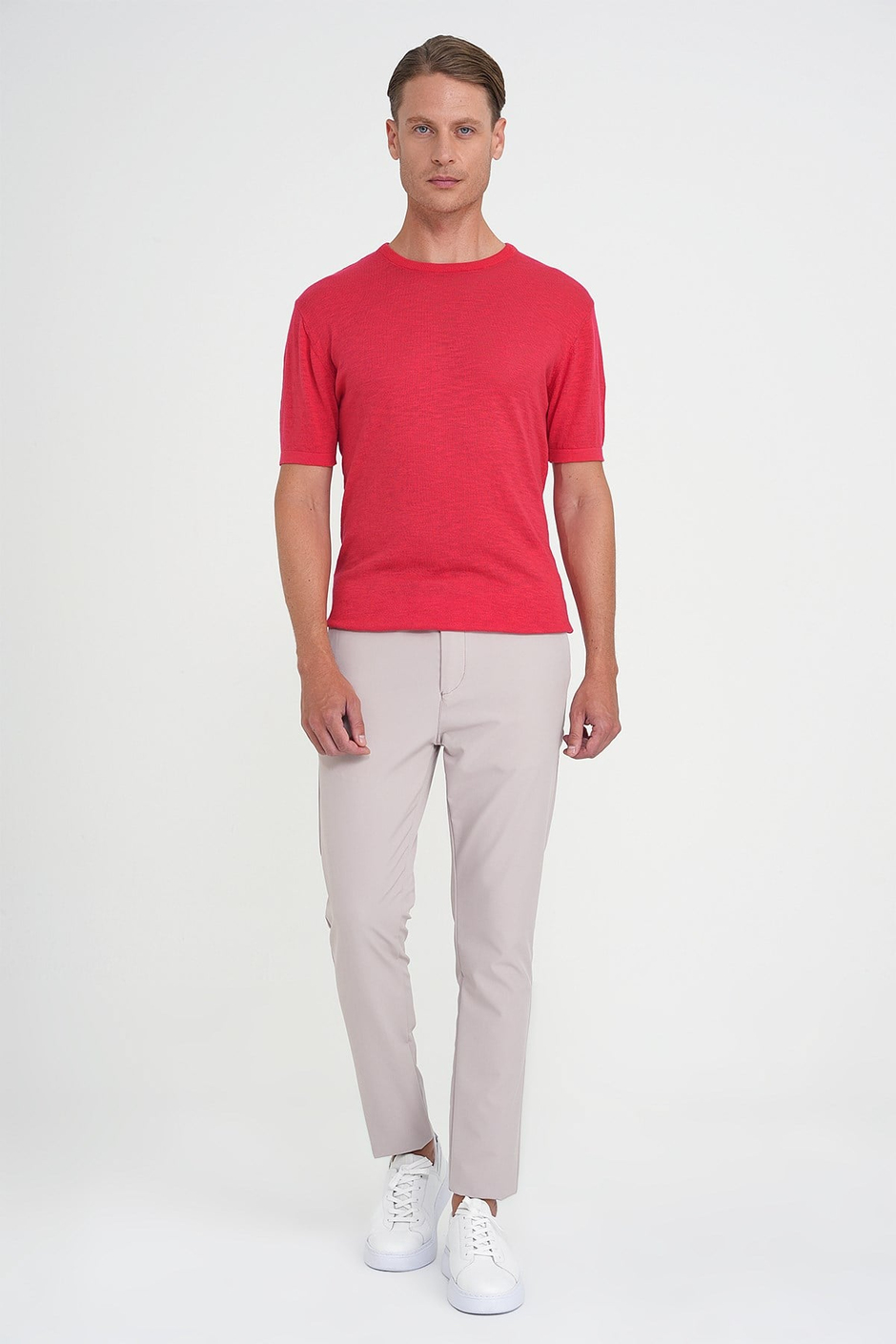 Comfort Fit Bisiklet Yaka Kısa Kol Spor Mercan Triko Tr 881