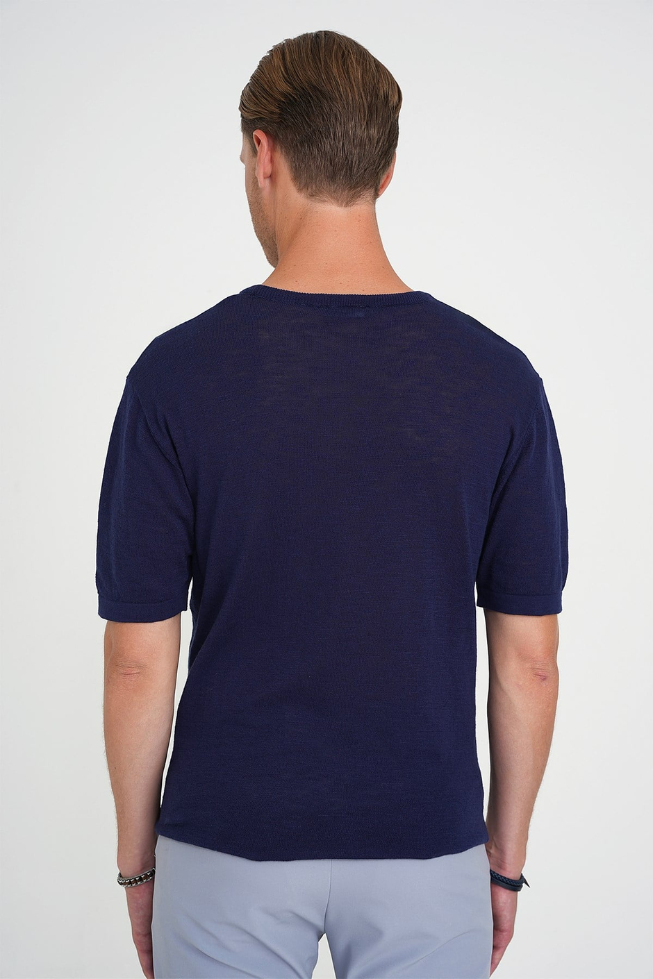 Comfort Fit Bisiklet Yaka Kısa Kol Spor Lacivert Triko Tr 881