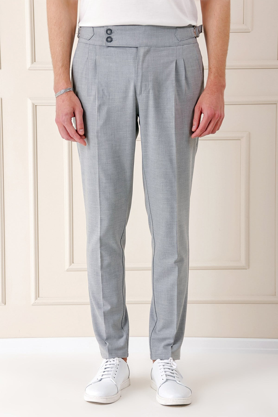 Comfort Fit Çift Pile Yandan Tokalı Yüksek Bel Casual Gri Pantolon P 1153
