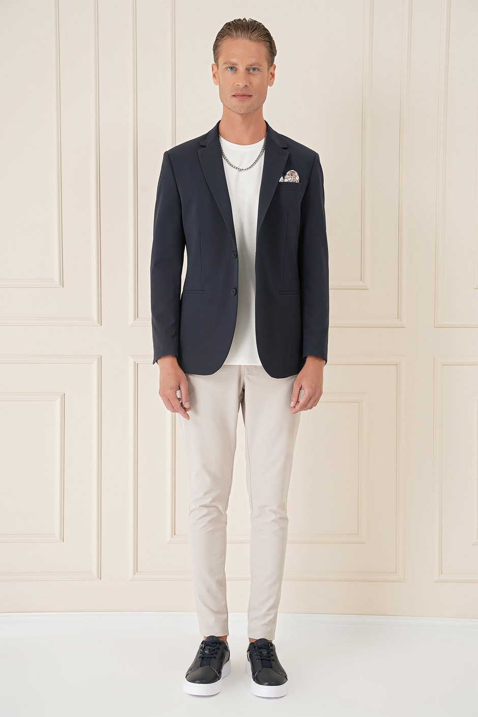 Comfort Fit Çift Yırtmaç Fleto Cep Esnek Pamuk Casual Lacivert Ceket C 675