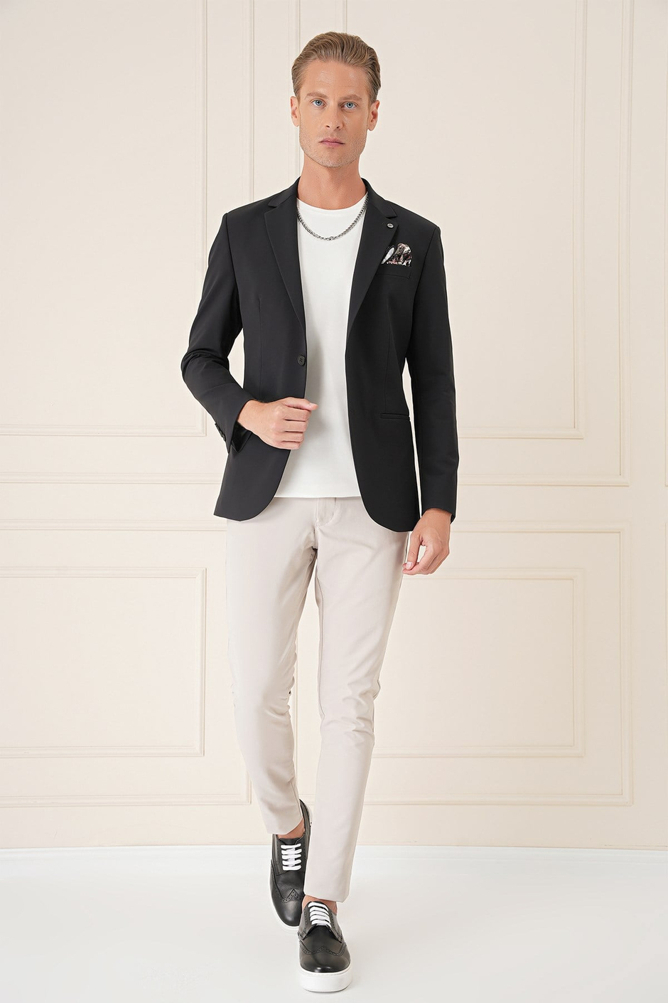 Comfort Fit Çift Yırtmaç Fleto Cep Esnek Pamuk Casual Siyah Ceket C 675